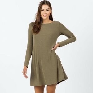 ALYA LANELY Button Back Dress Fit & Flare Long Sleeve Long Olive Size XS